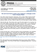 FDIC and Federal Reserve System to Host Symposium on Mortgages and the Future of Housing Finance