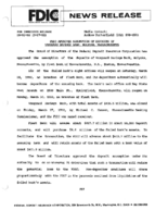 FDIC Approves Assumption of Deposits of Vanguard Savings Bank Holyoke Massachusetts