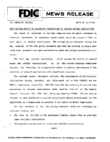 FDIC Revises Policy on Assistance Transactions to Include Savings Associations