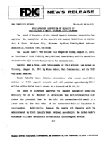 FDIC Approves Assumption of Deposits of Capitol Bank  Trust Oklahoma City Oklahoma