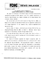 FDIC Approves Deposit Assumption of Security Bank of Denver NA Denver Colorado