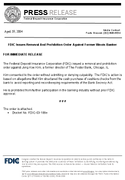 FDIC Issues Removal and Prohibition Order Against Former Illinois Banker