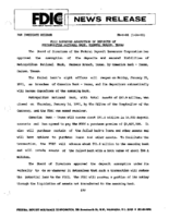 FDIC Approves Assumption of Deposits of Metropolitan National Bank Farmers Branch Texas