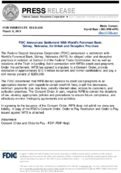 FDIC Announces Settlement With Worlds Foremost Bank Sidney Nebraska for Unfair and Deceptive Practices