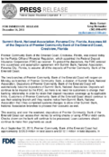 Summit Bank National Association Panama City Florida Assumes All of the Deposits of Premier Community Bank of the Emerald Coast Crestview Florida