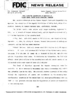 FDIC Approves Assumption of Deposits of Valley Bank White River Junction Vermont