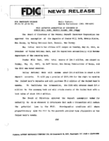 FDIC Approves Assumption of Deposits of Powder Mill Bank Morris Plains New Jersey