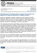 State Bank and Trust Company Macon Georgia Assumes All of the Deposits of Community Capital Bank Jonesboro Georgia