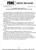 FDIC Approves Deposit Assumption of The Peoples Bank and Trust of Iberia Parish New Iberia Louisiana