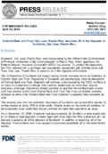 Oriental Bank and Trust San Juan Puerto Rico Assumes All of the Deposits of Eurobank San Juan Puerto Rico