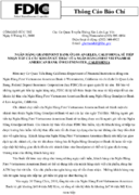 Grandpoint Bank Los Angeles California Assumes All of the Deposits of First Vietnamese American Bank Westminster California