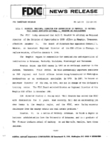 Bill C Houston Regional Director for Supervision in Memphis to Retire FDIC Board appoints Cottrell L Webster as Replacement