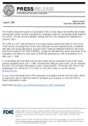FDIC Issues April List of Banks Examined for CRA Compliance