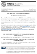 FDIC Makes Public December Enforcement ActionsNo Administrative Hearing Scheduled