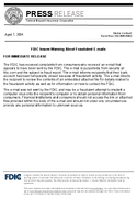 FDIC Issues Warning About Fraudulent Emails