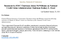 Statement by FDIC Chairman Jelena McWilliams on National Credit Union Administration Chairman Rodney E Hood