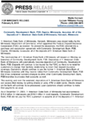 Community Development Bank FSB Ogema Minnesota Assumes All of the Deposits of 1st American State Bank of Minnesota Hancock Minnesota
