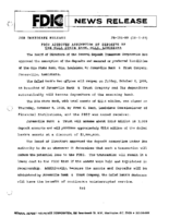 FDIC Approves Assumption of Deposits of The Olla State Bank Olla Louisiana