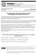 FDIC Makes Public April Enforcement Actions No Administrative Hearings Scheduled