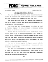 FDIC Approves Assumption of Deposits of Fort Worth State Bank Fort Worth Texas