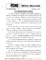 FDIC Approves Assumption of Deposits of The Lee State Bank Browerville Minnesota