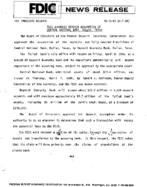 FDIC Approves Deposit Assumption of Central National Bank Dallas Texas