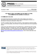 FDIC Makes Public November Enforcement Actions No Administrative Hearings Scheduled
