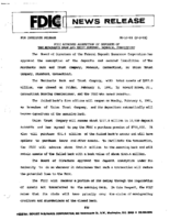 FDIC Approves Assumption of Deposits of The Merchants Bank and Trust Company Norwalk Connecticut