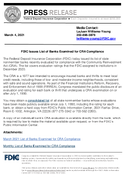 FDIC Issues List of Banks Examined for CRA Compliance