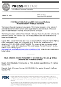 FDIC Makes Public February 2001 Enforcement Actions No Administrative Hearings Scheduled