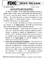 FDIC Board Approves Interim Rules On Personnel Changes Thrift Investments and Brokered Deposits