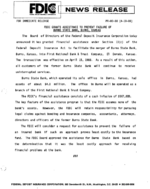 FDIC Grants Assistance to Prevent Failure of Bums State Bank Bums Kansas