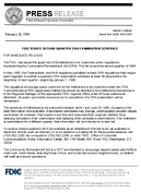 FDIC Issues Second Quarter CRA Examination Schedule