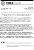 FirstCitizens Bank and Trust Company Raleigh North Carolina Assumes All of the Deposits of Temecula Valley Bank Temecula California