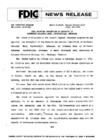 FDIC Approves Assumption of Deposits of Northwest National Bank Fayetteville Arkansas