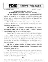 FDIC Approves Assumption of Deposits of The Merchants Bank of California Beverly Hills California