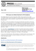 FDIC Issues List of Banks Examined for CRA Compliance