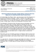 International Bank of Chicago Chicago Illinois Assumes All of the Deposits of All American Bank Des Plaines Illinois