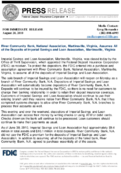 River Community Bank National Association Martinsville Virginia Assumes All of the Deposits of Imperial Savings and Loan Association Martinsville Virginia