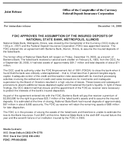 FDIC Approves The Assumption Of The Insured Deposits Of National State Bank Metropolis Illinois