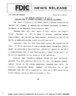 FDIC Approves Transfer to the RTC of Westside Bank of Southern California Los Angeles California