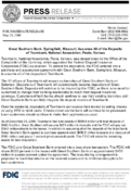 Great Southern Bank Springfield Missouri Assumes All of the Deposits of Teambank National Association Paola Kansas