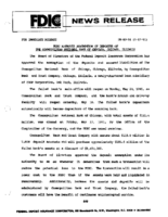 FDIC Approves Assumption of Deposits of The Cosmopolitan National Bank of Chicago Chicago Illinois