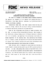 FDIC Approves Assumption of Deposits of Pontchartrain State Bank Metairie Louisiana