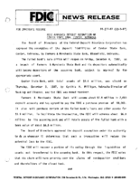 FDIC Approves Deposit Assumption of Center State Bank Center Nebraska