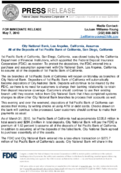 City National Bank Los Angeles California Assumes All of the Deposits of 1st Pacific Bank of California San Diego California