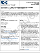 Regulation Z  OpenEnd Consumer Credit Changes Notice of Statutory Amendment Additional Guidance