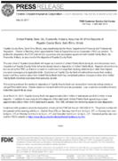 United Fidelity Bank fsb Evansville Indiana Assumes All of the Deposits of Fayette County Bank Saint Elmo Illinois