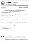 FDIC Issues Removal And Prohibition Orders Against a former Louisiana Banker