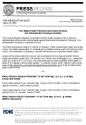 FDIC Makes Public February Enforcement Actions One Administrative Hearing Scheduled